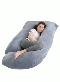 اشتري Pregnancy Pillow J Shaped Full Body Pillow with Velvet Cover Grey Maternity Pillow for Pregnant Women في السعودية
