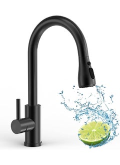 Buy Matte Black Kitchen Faucet,Pull down Spray Kitchen Single Handle Lever Faucet,360° Swivel,High Arc Stainless Steel Faucet,Silicone Sprayer Easy to Clean in Saudi Arabia