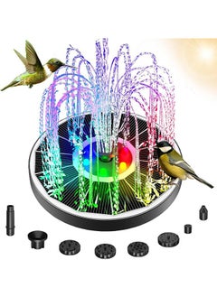 Buy Solar Fountain Full Glass Panel with 1500mah Capacity Battery,3.5W Floating Solar Bird Bath Fountains with 4 Fixed Rods and 7 Colors LED Lights,6 Nozzle Solar Fountain Pump for Bird Bath,Garden,Pond in UAE