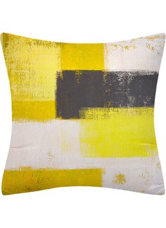 Buy Printed Polyester Cushion Cover Yellow/Grey/White 45x45cm in UAE