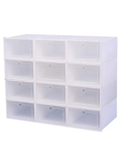 Buy Storage box Shoe box Shoe Storage box Transparent Shoe box Foldable Plastic drawer Stackable Storage Cabinet, 12PCS White in UAE