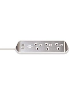 Buy BRENNENSTUHL 3-way BS Corner Extension Socket ESTILO with 2-way USB-A sockets, Stainless Steel Surface and 2 mtr cable in UAE