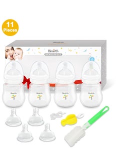 Buy Bimirth 11 PCS Newborn Gift, Baby Nipple Bottle Set - Closer to Nature Baby Bottles, Medium-Flow Breast-Like Teat With Anti-Colic Valve, 180ml, Pack of 4, Clear in UAE