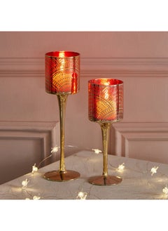 Buy Dexi 2-Piece Glass Candle Holder Set 7 x 25 x 7 cm in Saudi Arabia