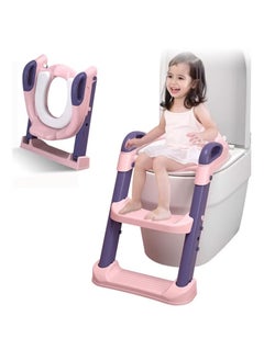 Buy Potty Training Seat, Kids Toilet Training Seat with Step Stool 2 in 1 Foldable Chair with Adjustable Height Ladder Guard Handle Soft Cushion for Boys Girls in Saudi Arabia