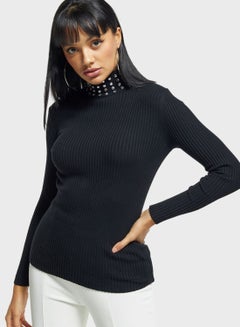 Buy Embellished High Neck Knitted Top in Saudi Arabia