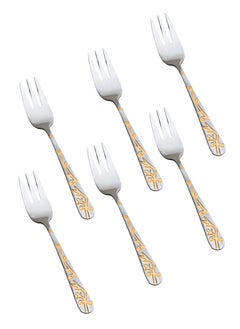 Buy 6-Piece Stainless Steel Dessert Fork Set Silver With Gold in Saudi Arabia