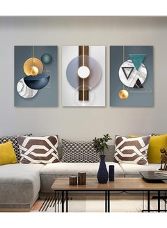 Buy Modern Abstract Framed Wall Art Set - 3 Pieces (50x70 cm each) Crystal Porcelain Canvas Prints for Living Room Decor With Frame in UAE