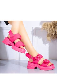 Buy Leather sandals with 2 bow buckle fastening on front in Egypt