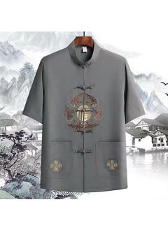 Buy 1 x 5 pcs Summer Embroidered Hanfu Mens Short Sleeve Fu word dark gray in Saudi Arabia