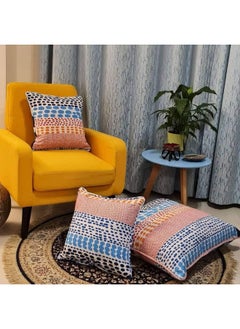 اشتري Pack of 3 Throw Floor & Sofa Cushions with Cushion Covers - Modern & Decorative Patterns - For Room, Bed Room, Living Room - 02 Sofa Cushions 45X45 Cm + 01 Floor Cushion 70X70 Cm (Design 4) في الامارات