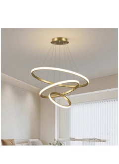 Buy 3 Rings Modern LED Chandelier, Pendant Lamp LED Ceiling Lighting Fixtures Living Room Farmhouse Kitchen, Adjustable Height Chandeliers for Dining Room Bedroom Hallway , Smart Lamps(Gold) in Saudi Arabia