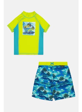 Buy Kids Boy Swimwear Top And Bottom Set, Blue/Green Combo in UAE