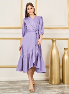 اشتري Frill Hem Self Tie Up A-Line Midi Dress في السعودية