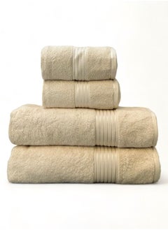 Buy 4-Piece 100% Cotton 550 GSM Quick Dry Highly Absorbent Thick Hand Soft Hotel Quality For BathTowel Set 85x170cm Ivory in Saudi Arabia