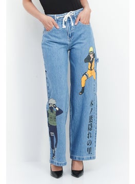 اشتري Women Regular Fit Graphic Print  Denim Jeans, Blue في السعودية