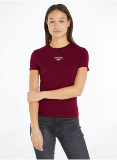 Buy Women's Slim Essential Short Sleeve T-Shirt - Cotton, Red in UAE