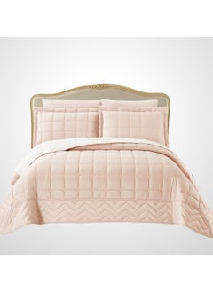 Buy 4-Piece Quilted Compressed Comforter Set For All Season Reversible Deisgn Microfiber Blush / Ivory Queen in Saudi Arabia