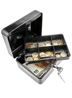 Buy Small Metal Cash Box with Tray and Key Lock Portable Safe for Cash Money Bills Jewelry Receipts Coins 15x12x7.5cm in UAE