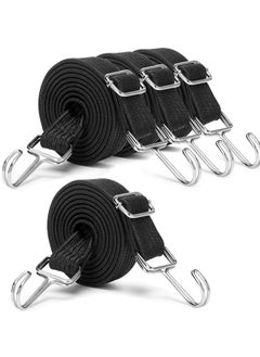 Buy Bungee Cords With Hooks Set, Black Adjustable 80" Long Flat Heavy Duty Elasticity Straps, with Length Adjustment Metal Buckle Luggage Elastic Rope, for Moving Cargo (4 Pack) in Saudi Arabia