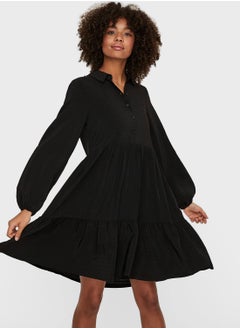 Buy Pleated Balloon Sleeve Dress in Saudi Arabia