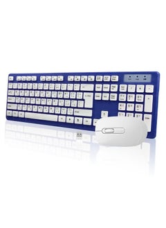 Buy Wireless Keyboard and Mouse Combo, 2.4G USB Quiet Cordless Mouse Keyboard Set Ergonomic Full Size with Long Battery Life, for Computer Laptop PC Windows Mac Chrome OS, Blue in Saudi Arabia