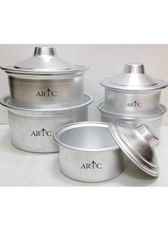 Buy 10 Pieces Genuine Quality Aluminum Cookware Set - Silver (5Pcs Pot, 5Pcs Lid) in UAE