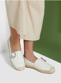 Buy Textured Diamante Buckle Flat Espadrille in UAE