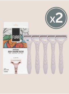 Buy Furr Disposable Body Razor, Equipped with Safety Guard & Anti-slip Grip, for all skin types, Made in Japan – 5 Razors  - Pack of 2 in Saudi Arabia