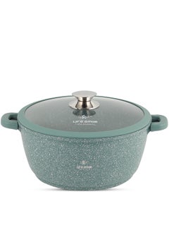 اشتري 24cm (4.1 Liter) LIFE SMILE Cooking Pot - Multi Layer Non Stick Granite Coating 100% PFOA Free - Glass Lid With Silicone Rim - Detachable Silicone Handles - oven safe (Green) في الامارات