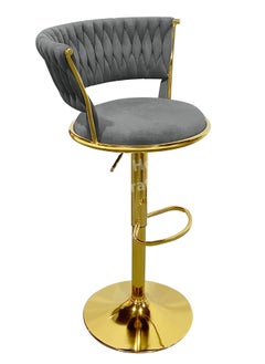 Buy Velvet Bar Stool Chair Metal Leg, Adjustable High Backrest 360° Upholstered Seat Kitchen Home Office Chairs in UAE