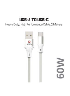 Buy Swiss Military USB to Type C 2M Braided Cable, 60 W Output Capacity with Heat resistant insulated coating, Compatible with Samsung S22+, S22 Ultra,S21+, S21 Ultra, Note 20, A70 and many-White in UAE