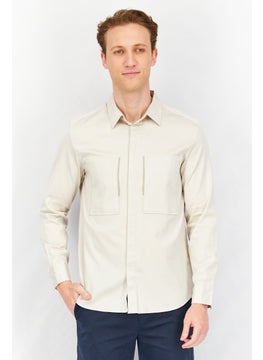 Buy Men Boxy Fit Long Sleeve Embroidered Casual Shirt, Light Grey in UAE