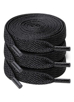 اشتري 3 Pair Black Shoelaces, Flat Shoe laces, Wide Shoelaces for Athletic Running Sneakers Shoes Boot Strings في الامارات