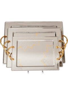 Buy A set of decorative rectangular metal trays, nickel color with gold in Saudi Arabia