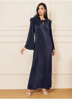 Buy Plisse Ruffle Detail Tie Up Neck Maxi Dress in Saudi Arabia