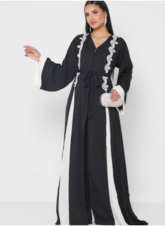 Buy Lace Detail Belted Abaya in UAE