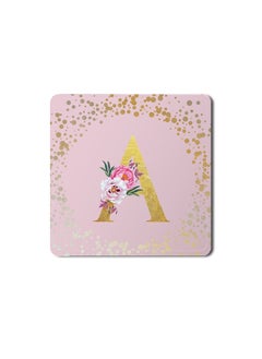 Buy Designer Leather Coasters Mat for Beverage Drinks- Custom Monogram Initial Letter Floral Pattern Alphabet - A (Pink) in UAE