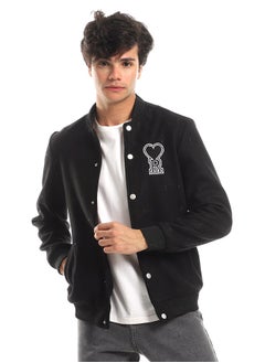 اشتري Love "R" Stitching Allover Full Black Baseball Jacket With Side Pockets في مصر