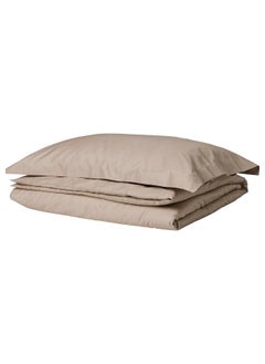 Buy Duvet Cover And Pillowcase Grey Beige 150X200/50X80 Cm in Saudi Arabia