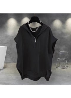 Buy Urban Hooded Vest Men Casual Street Fashion Sleeveless ZipperBlack Black in UAE