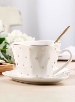 Buy 3-Piece Heart Shape Ceramic Mug Afternoon Tea Cup With Saucer Spoon in UAE