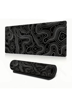 Buy Topographic Contour Large Gaming Mouse Pad With Stitched Edges Extended Mousepad With Superior Cloth Surface Non-Slip Rubber Base, Water Resist Keyboard Pad Black And White in Saudi Arabia