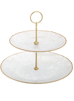 Buy clear glass serving plate 2 floors 28 cm with gold line in Saudi Arabia