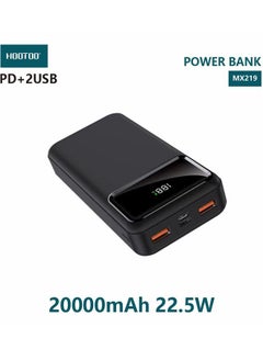 Buy 10000mAh Power Bank Bipow Digital Display and 2 USB Ports and Type C PD Port Fast Charging with 22.5W Black in Saudi Arabia