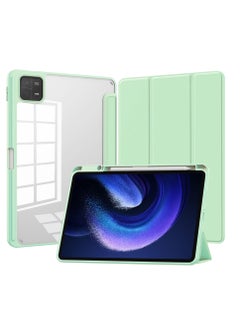 اشتري Transparent Hard Shell Back Trifold Smart Cover Protective Slim Case for Xiaomi Mi Pad 6 /Pad 6 Pro Green في الامارات