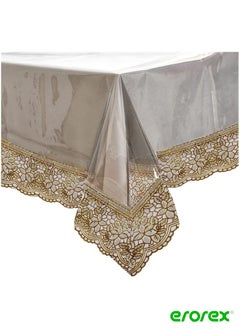 اشتري PVC Waterproof Antislip Center Table Cover for 6 Seater with Gold Lace Border Black Transparent Standard في السعودية