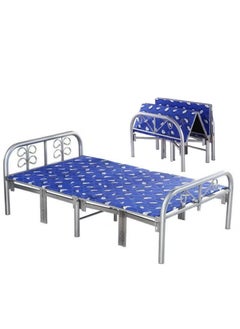 اشتري Foldable Single Bed Heavy Duty Steel Metal Platform Folding Bed Size190x 90cm, Portable Bed Frame with Tool Free Setup Blue Color by RENOVO في السعودية