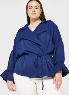 Buy Cuff Sleeve Open Front Jacket in UAE