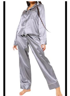 Buy Women Pure Silk Satin 2 Piece Nightgown Silk Pajama Set With Bottons Long Sleeve and breathable softwares. in UAE